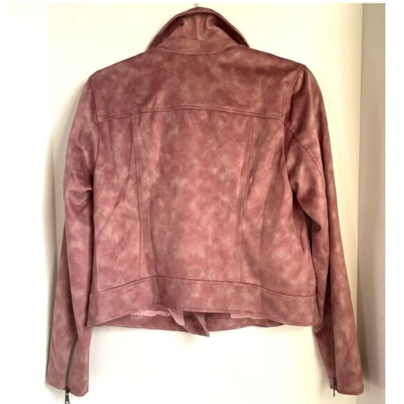 Anthropologie Moto Jacket Womens Pink Crop Micro Suede Leather Tie Dye - Picture 4 of 9